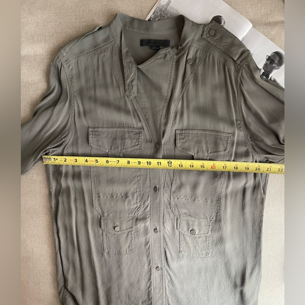 Alexander Wang 100% Silk Button Up Shirt / Tunic In Army /Olive Green Size 10 - Picture 13 of 16